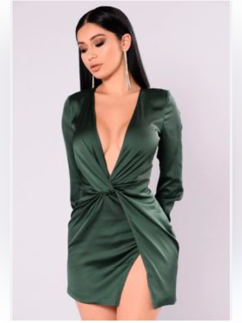 Fashion Nova Emerald Satin Twist Mini Dress in Size XLarge
